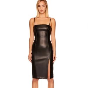 faux leather thin strap square neck dress